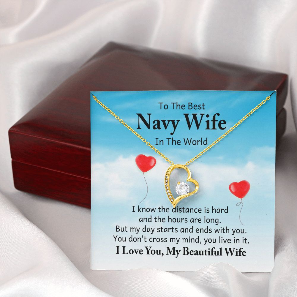 To My Navy Wife I Know the Distance is Hard Forever Necklace w Message Card-Express Your Love Gifts