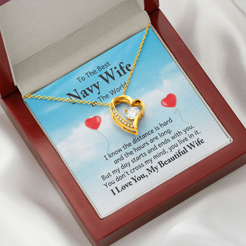 To My Navy Wife I Know the Distance is Hard Forever Necklace w Message Card-Express Your Love Gifts