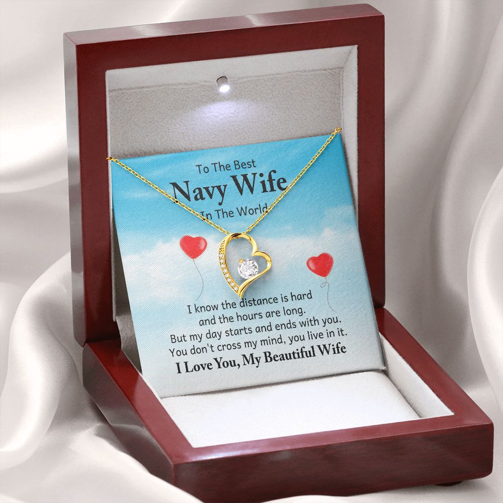 To My Navy Wife I Know the Distance is Hard Forever Necklace w Message Card-Express Your Love Gifts