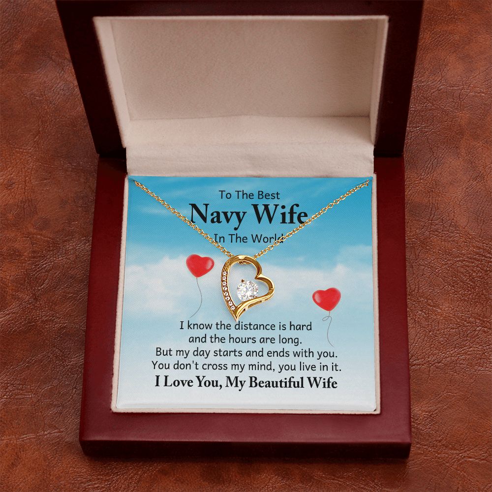 To My Navy Wife I Know the Distance is Hard Forever Necklace w Message Card-Express Your Love Gifts