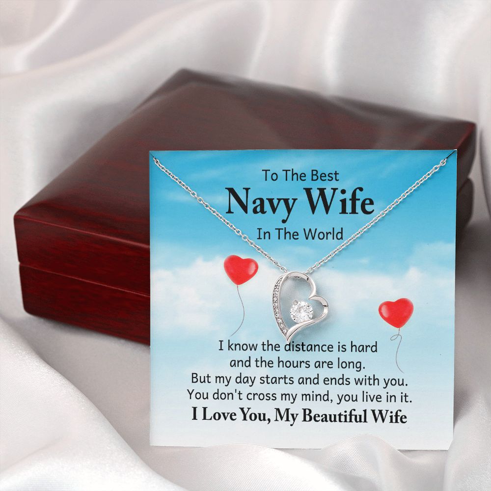 To My Navy Wife I Know the Distance is Hard Forever Necklace w Message Card-Express Your Love Gifts