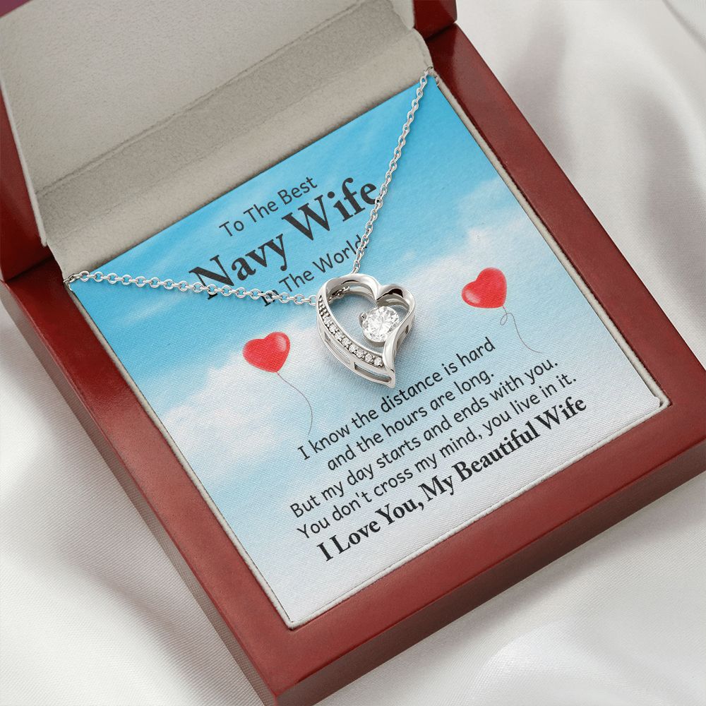 To My Navy Wife I Know the Distance is Hard Forever Necklace w Message Card-Express Your Love Gifts