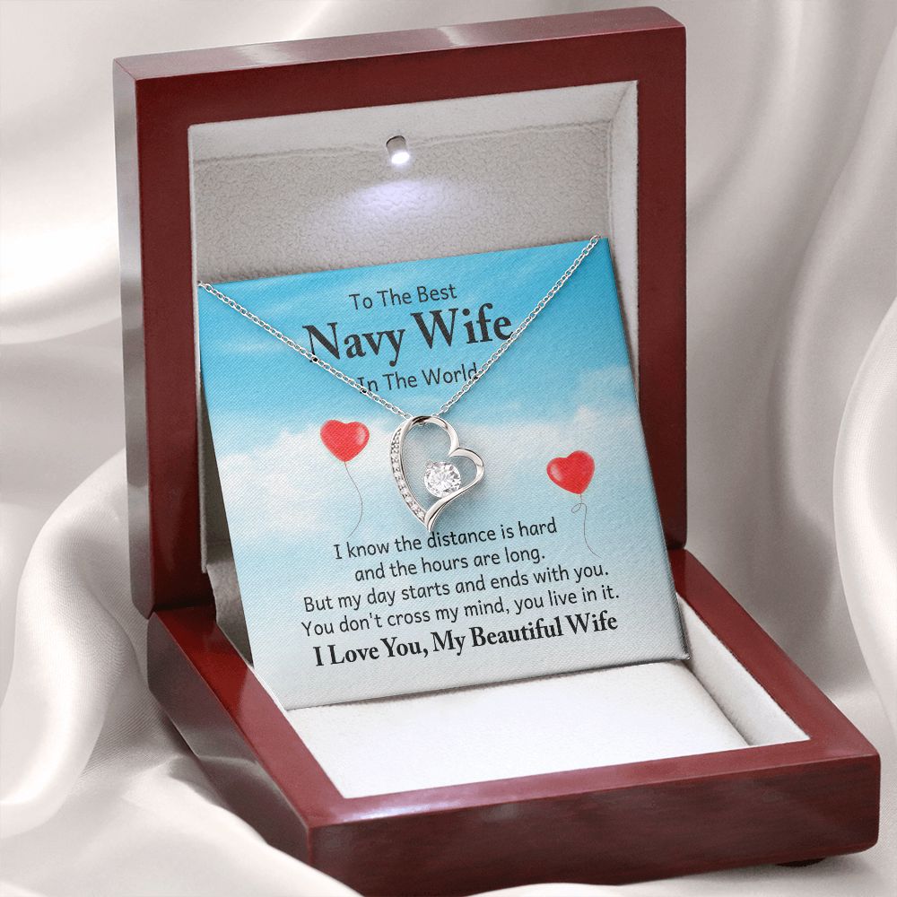 To My Navy Wife I Know the Distance is Hard Forever Necklace w Message Card-Express Your Love Gifts