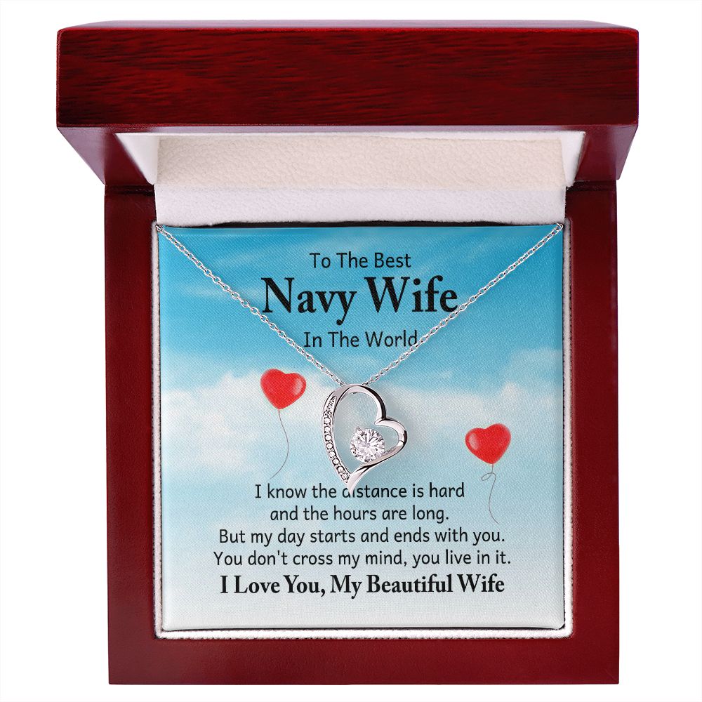 To My Navy Wife I Know the Distance is Hard Forever Necklace w Message Card-Express Your Love Gifts