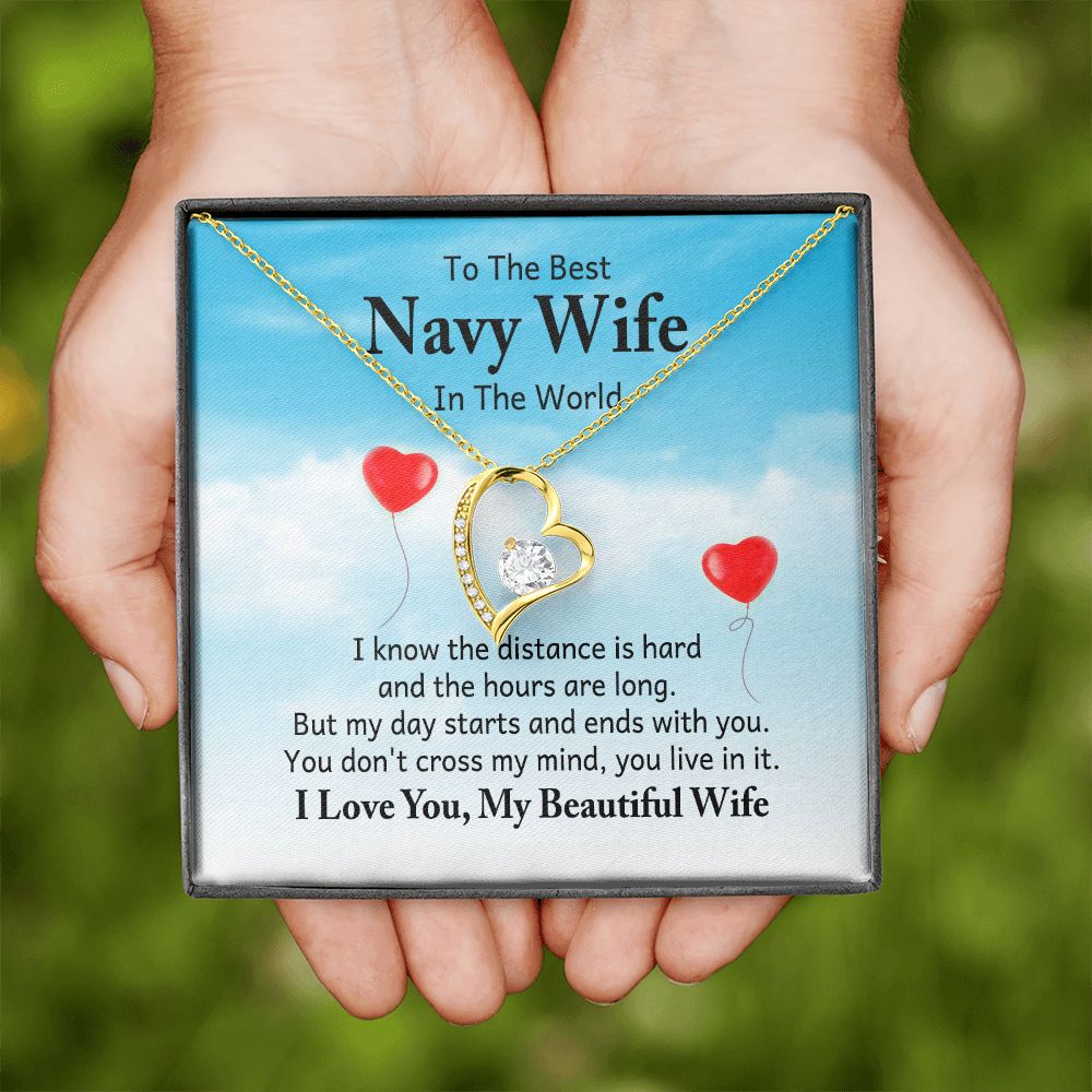To My Navy Wife I Know the Distance is Hard Forever Necklace w Message Card-Express Your Love Gifts