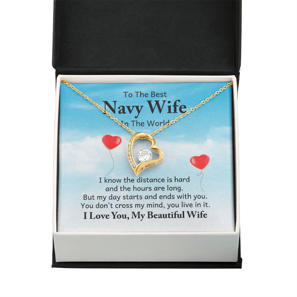 To My Navy Wife I Know the Distance is Hard Forever Necklace w Message Card-Express Your Love Gifts