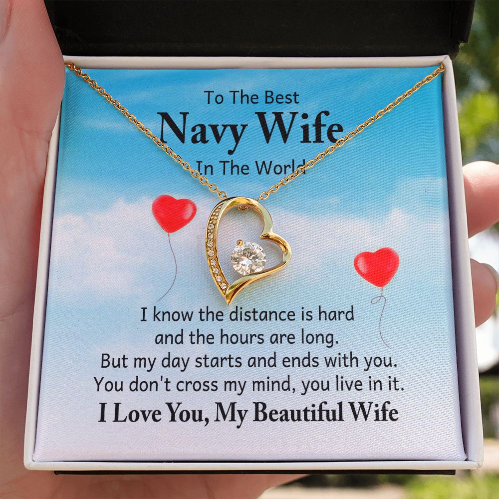 To My Navy Wife I Know the Distance is Hard Forever Necklace w Message Card-Express Your Love Gifts
