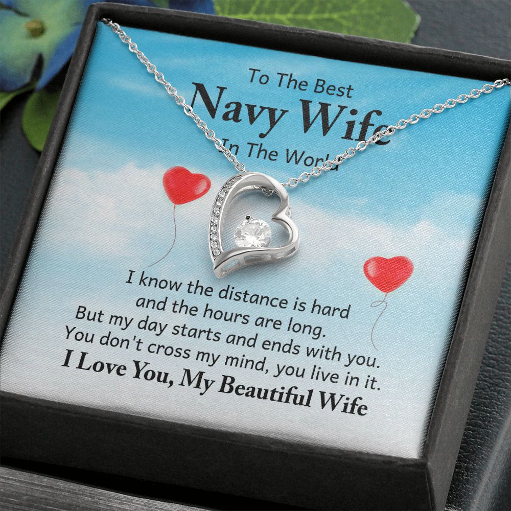 To My Navy Wife I Know the Distance is Hard Forever Necklace w Message Card-Express Your Love Gifts