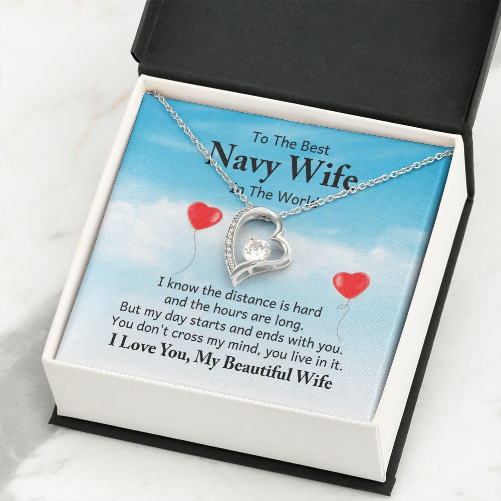 To My Navy Wife I Know the Distance is Hard Forever Necklace w Message Card-Express Your Love Gifts