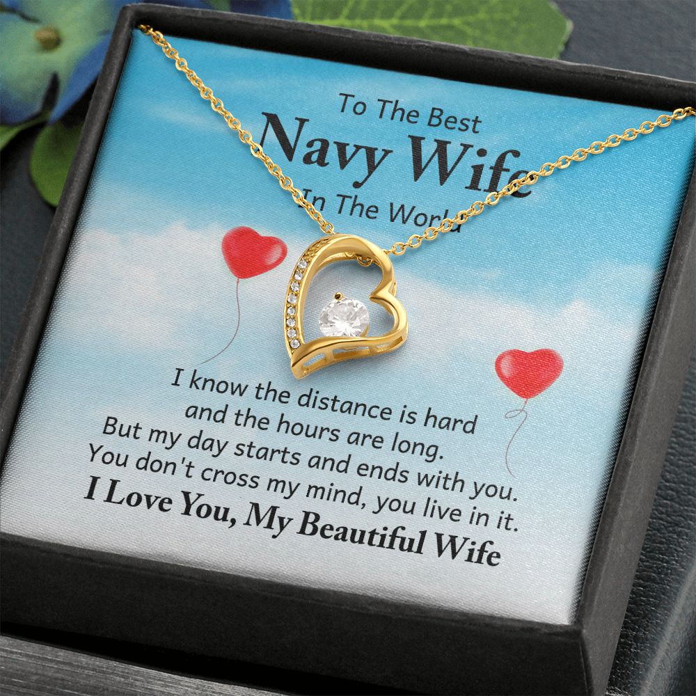 To My Navy Wife I Know the Distance is Hard Forever Necklace w Message Card-Express Your Love Gifts