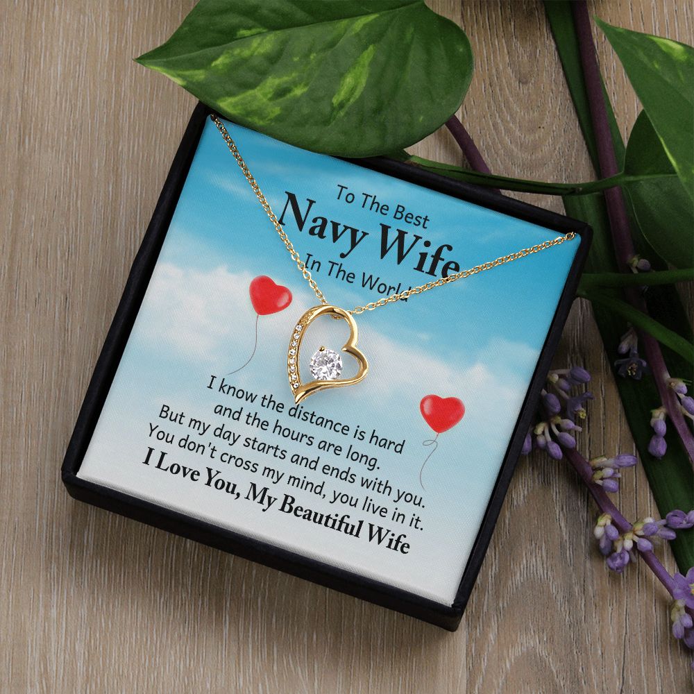 To My Navy Wife I Know the Distance is Hard Forever Necklace w Message Card-Express Your Love Gifts
