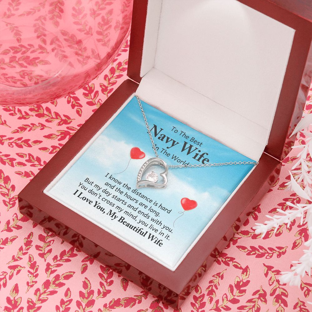 To My Navy Wife I Know the Distance is Hard Forever Necklace w Message Card-Express Your Love Gifts