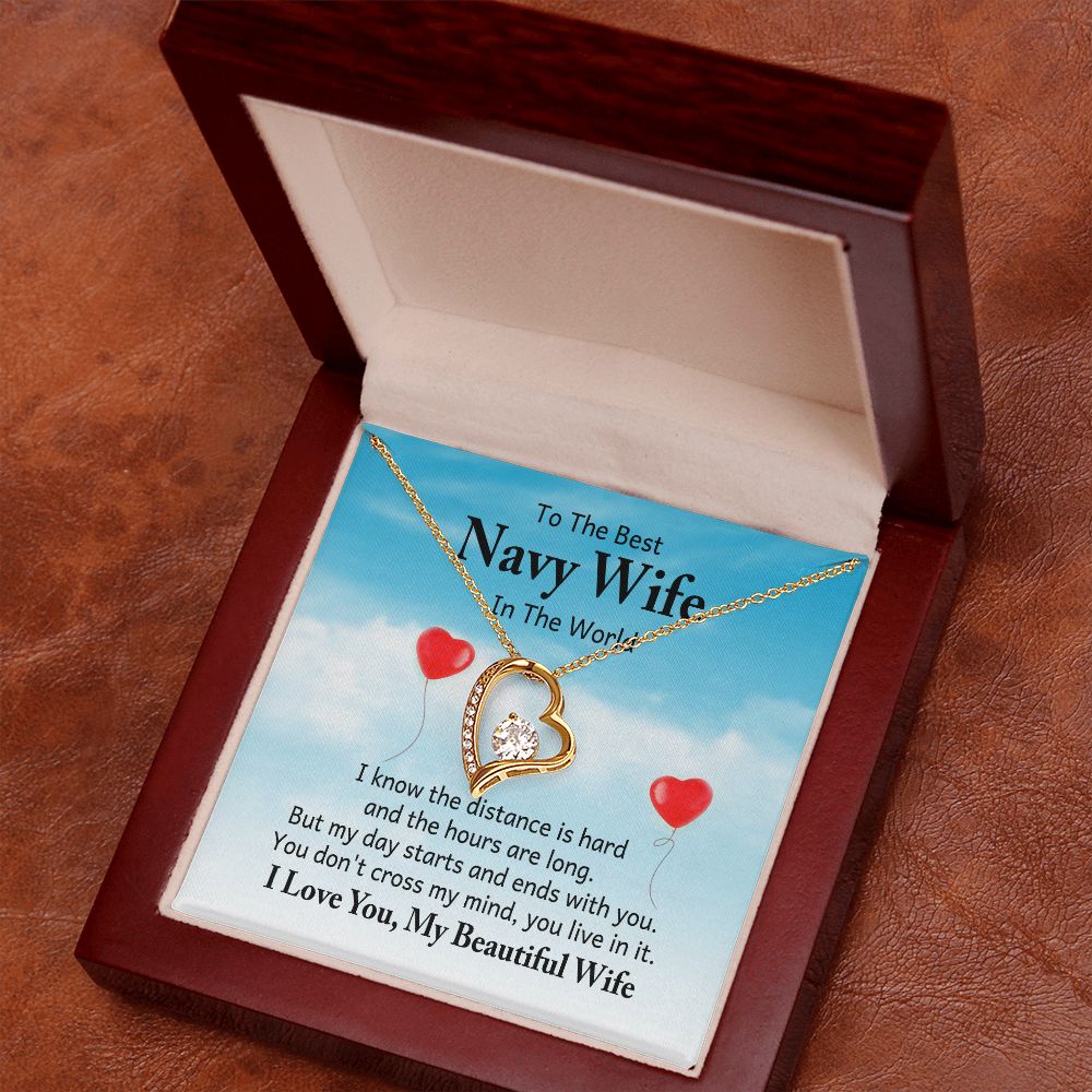 To My Navy Wife I Know the Distance is Hard Forever Necklace w Message Card-Express Your Love Gifts