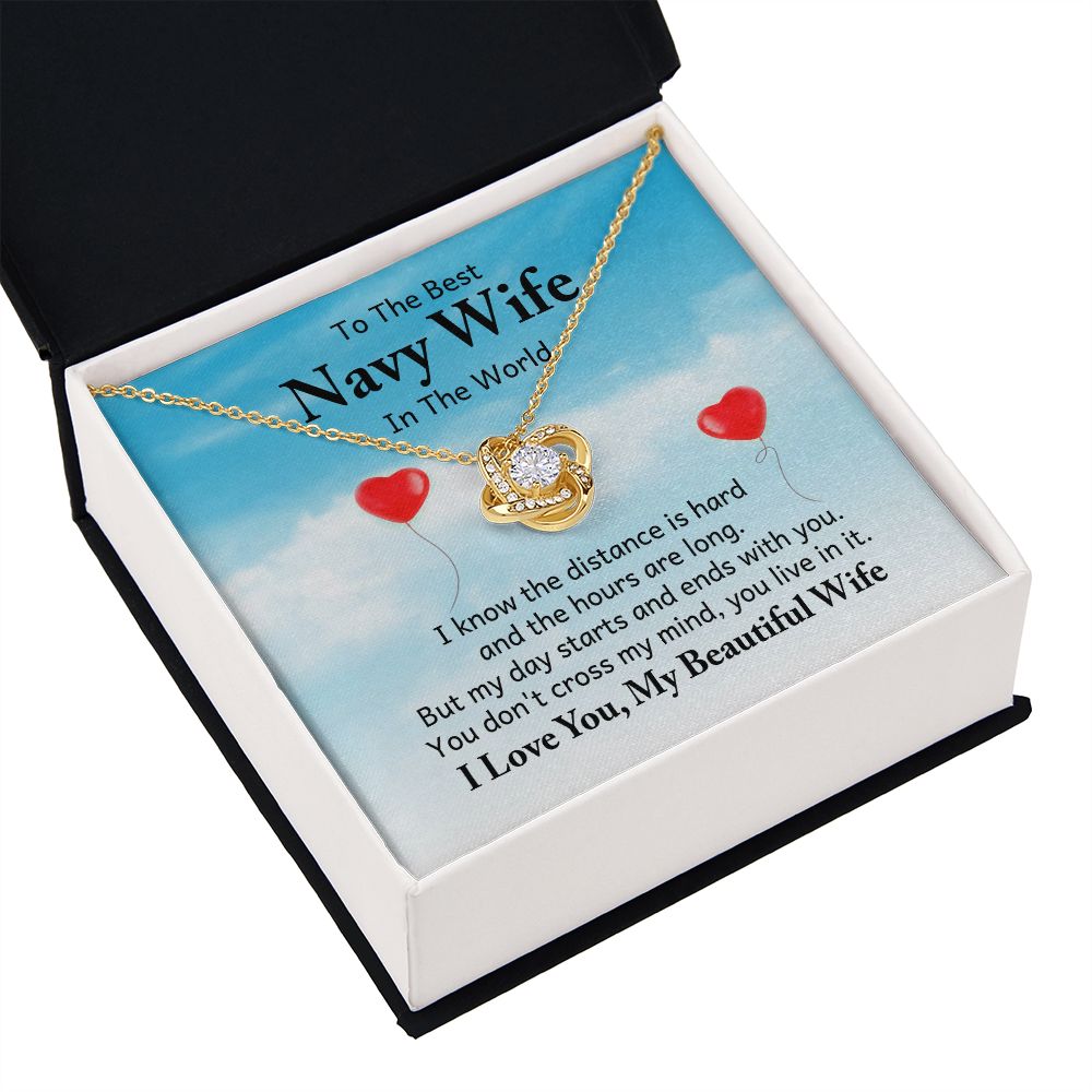 To My Navy Wife I Know the Distance is Hard Infinity Knot Necklace Message Card-Express Your Love Gifts