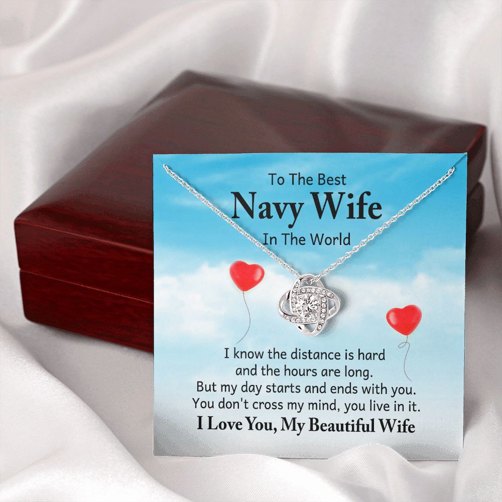 To My Navy Wife I Know the Distance is Hard Infinity Knot Necklace Message Card-Express Your Love Gifts