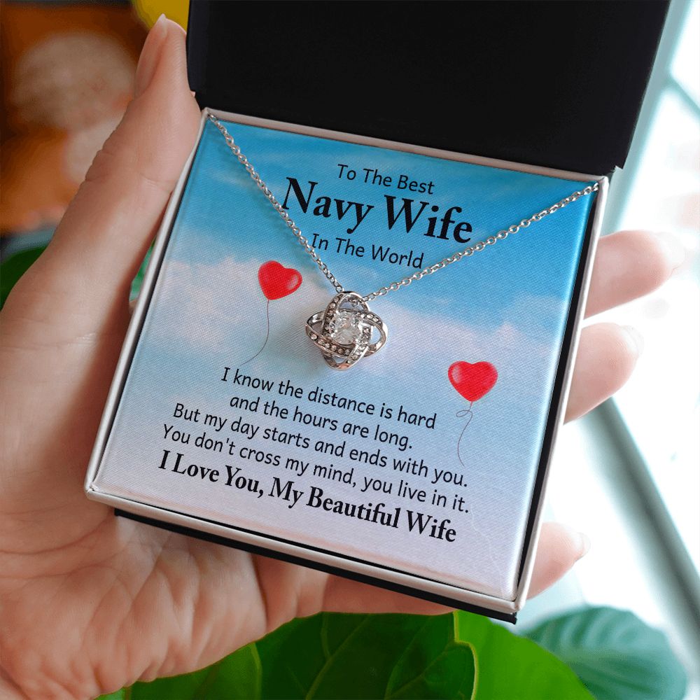 To My Navy Wife I Know the Distance is Hard Infinity Knot Necklace Message Card-Express Your Love Gifts