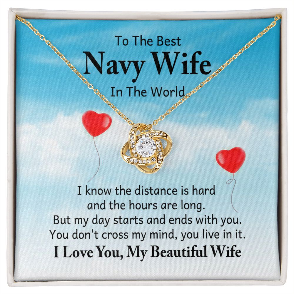 To My Navy Wife I Know the Distance is Hard Infinity Knot Necklace Message Card-Express Your Love Gifts