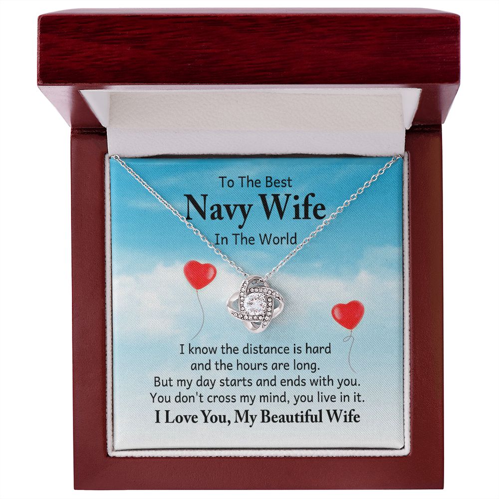To My Navy Wife I Know the Distance is Hard Infinity Knot Necklace Message Card-Express Your Love Gifts