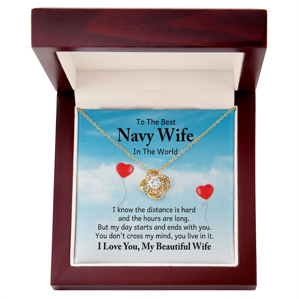 To My Navy Wife I Know the Distance is Hard Infinity Knot Necklace Message Card-Express Your Love Gifts