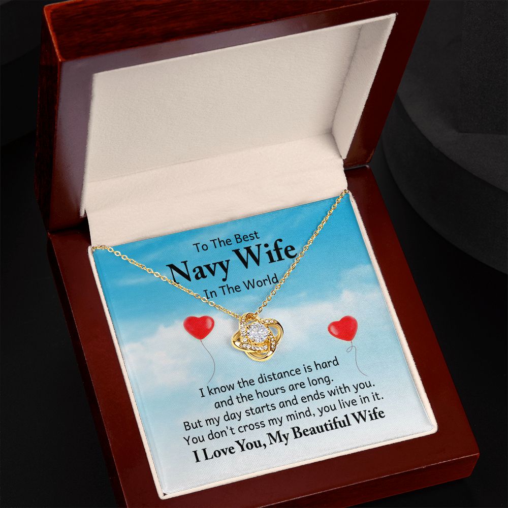 To My Navy Wife I Know the Distance is Hard Infinity Knot Necklace Message Card-Express Your Love Gifts