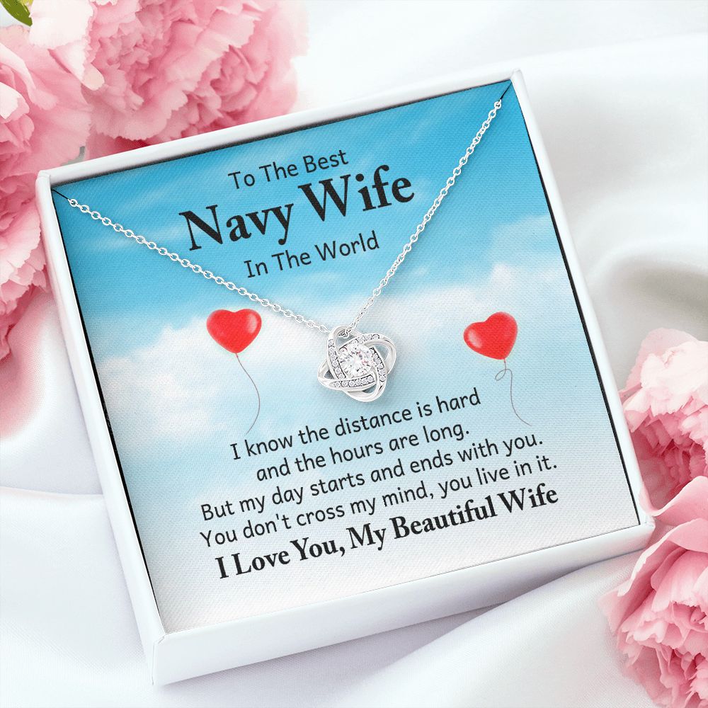 To My Navy Wife I Know the Distance is Hard Infinity Knot Necklace Message Card-Express Your Love Gifts
