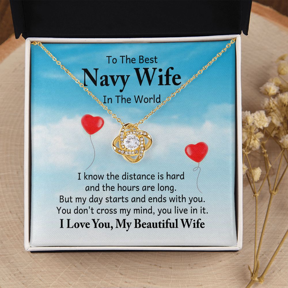 To My Navy Wife I Know the Distance is Hard Infinity Knot Necklace Message Card-Express Your Love Gifts