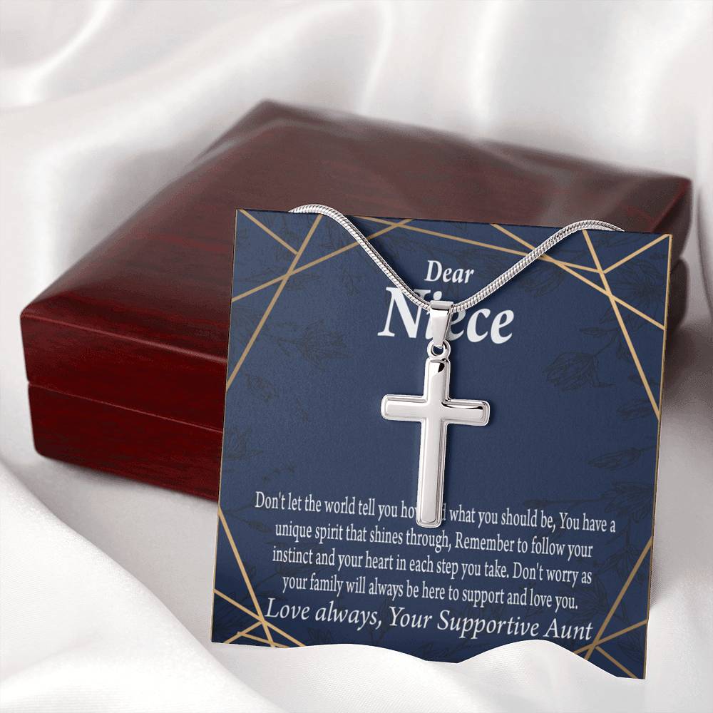 To My Niece Follow Your Instinct Cross Card Necklace w Stainless Steel Pendant-Express Your Love Gifts