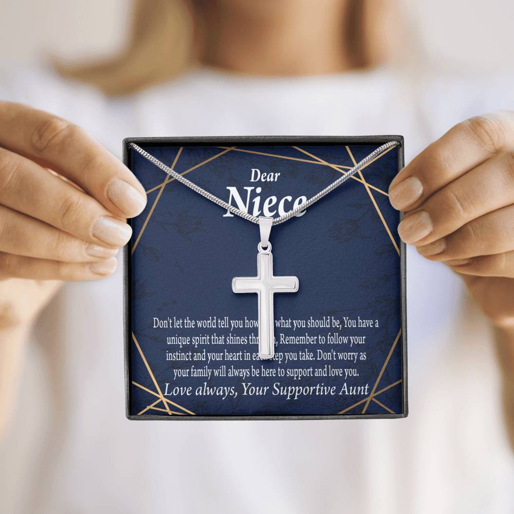 To My Niece Follow Your Instinct Cross Card Necklace w Stainless Steel Pendant-Express Your Love Gifts