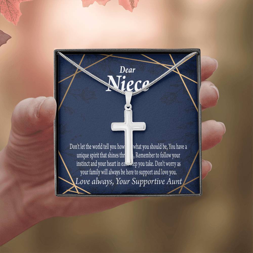 To My Niece Follow Your Instinct Cross Card Necklace w Stainless Steel Pendant-Express Your Love Gifts