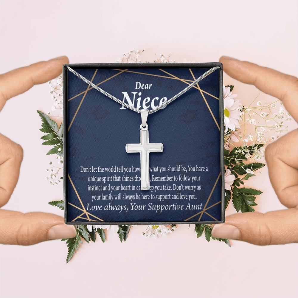 To My Niece Follow Your Instinct Cross Card Necklace w Stainless Steel Pendant-Express Your Love Gifts