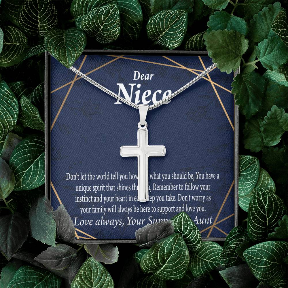 To My Niece Follow Your Instinct Cross Card Necklace w Stainless Steel Pendant-Express Your Love Gifts