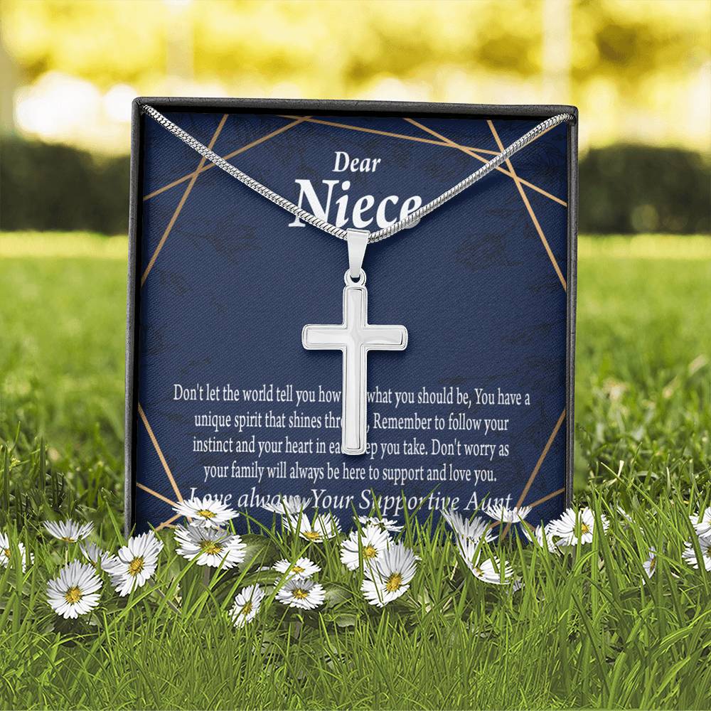 To My Niece Follow Your Instinct Cross Card Necklace w Stainless Steel Pendant-Express Your Love Gifts