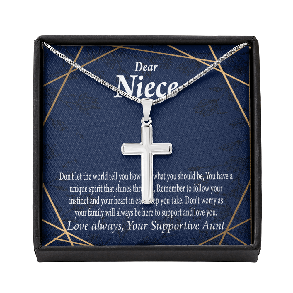 To My Niece Follow Your Instinct Cross Card Necklace w Stainless Steel Pendant-Express Your Love Gifts