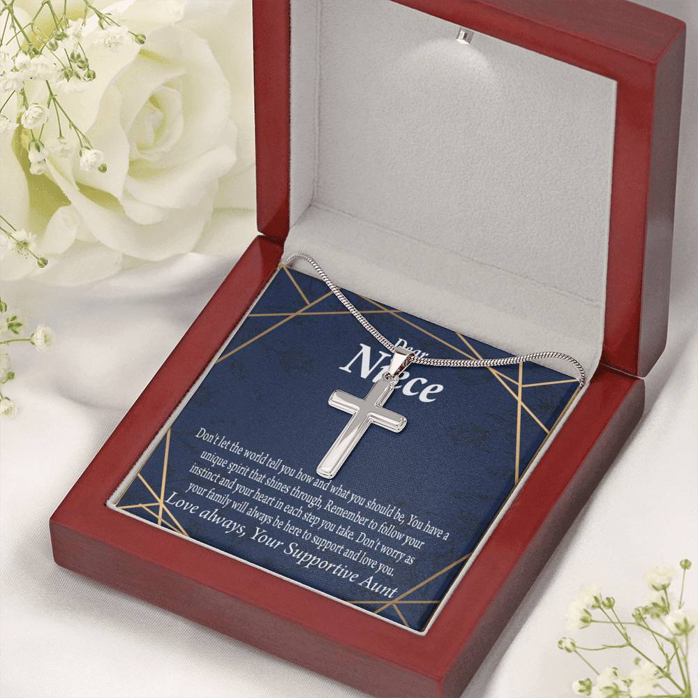 To My Niece Follow Your Instinct Cross Card Necklace w Stainless Steel Pendant-Express Your Love Gifts
