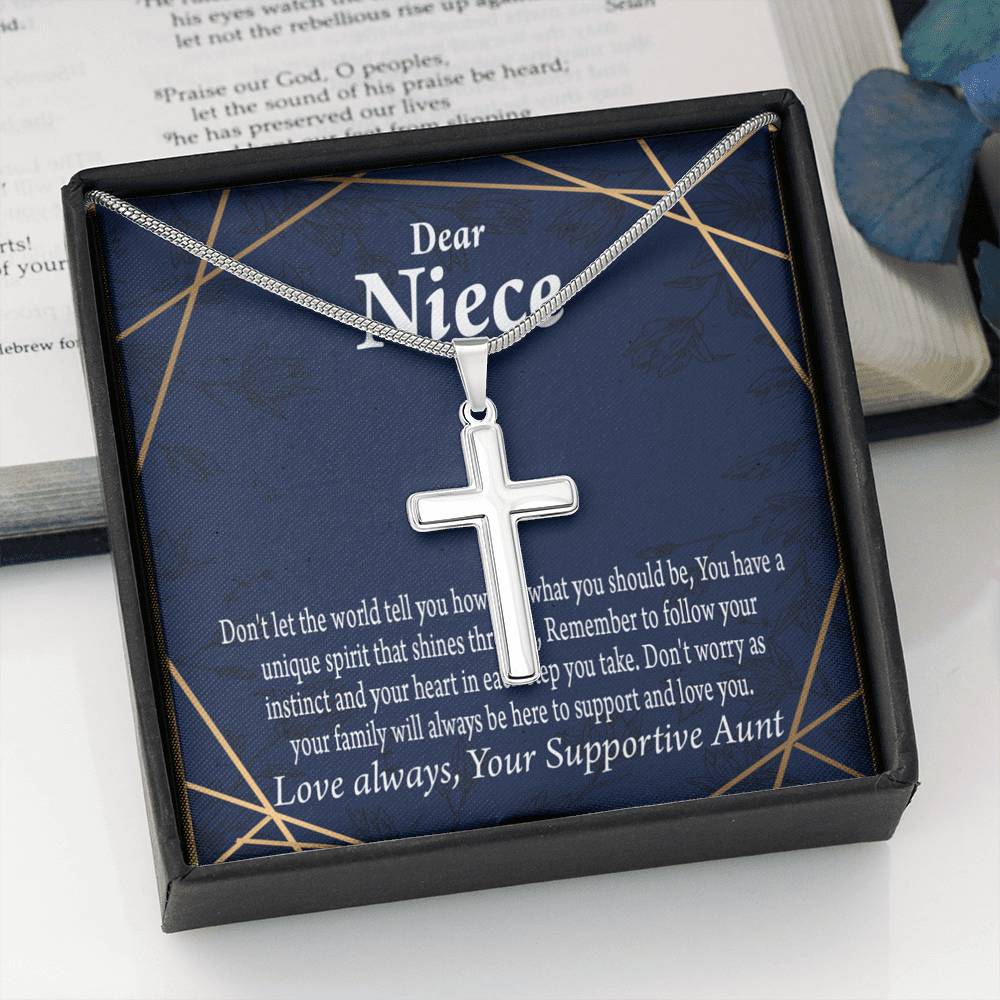 To My Niece Follow Your Instinct Cross Card Necklace w Stainless Steel Pendant-Express Your Love Gifts