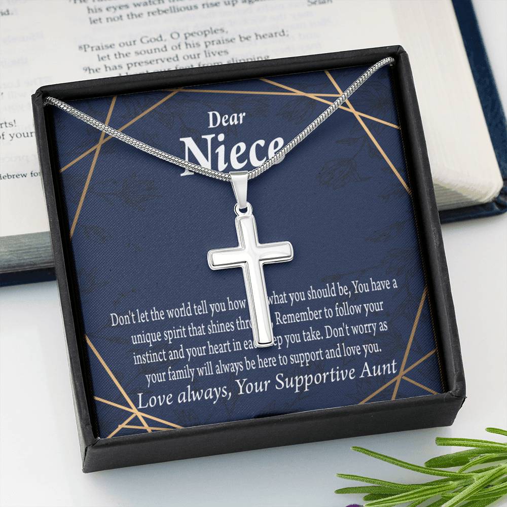 To My Niece Follow Your Instinct Cross Card Necklace w Stainless Steel Pendant-Express Your Love Gifts