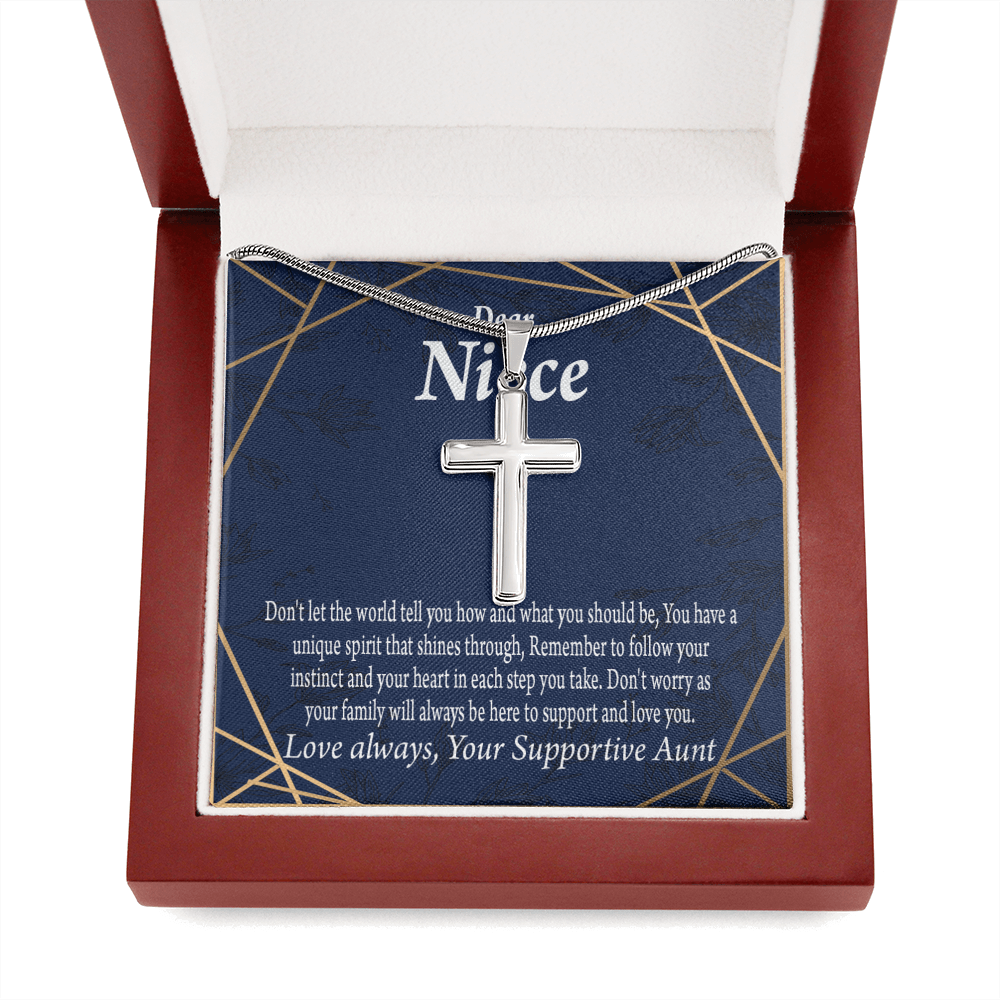 To My Niece Follow Your Instinct Cross Card Necklace w Stainless Steel Pendant-Express Your Love Gifts