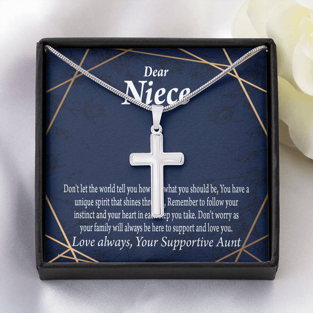 To My Niece Follow Your Instinct Cross Card Necklace w Stainless Steel Pendant-Express Your Love Gifts