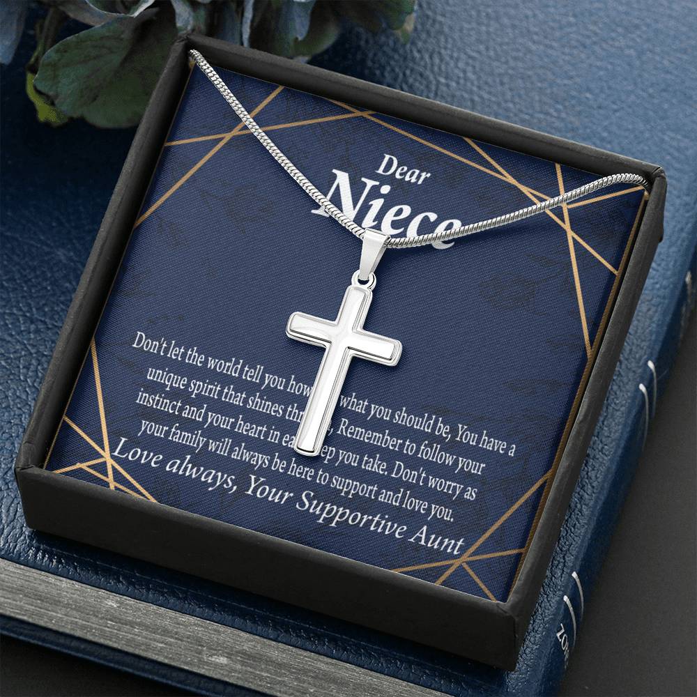 To My Niece Follow Your Instinct Cross Card Necklace w Stainless Steel Pendant-Express Your Love Gifts