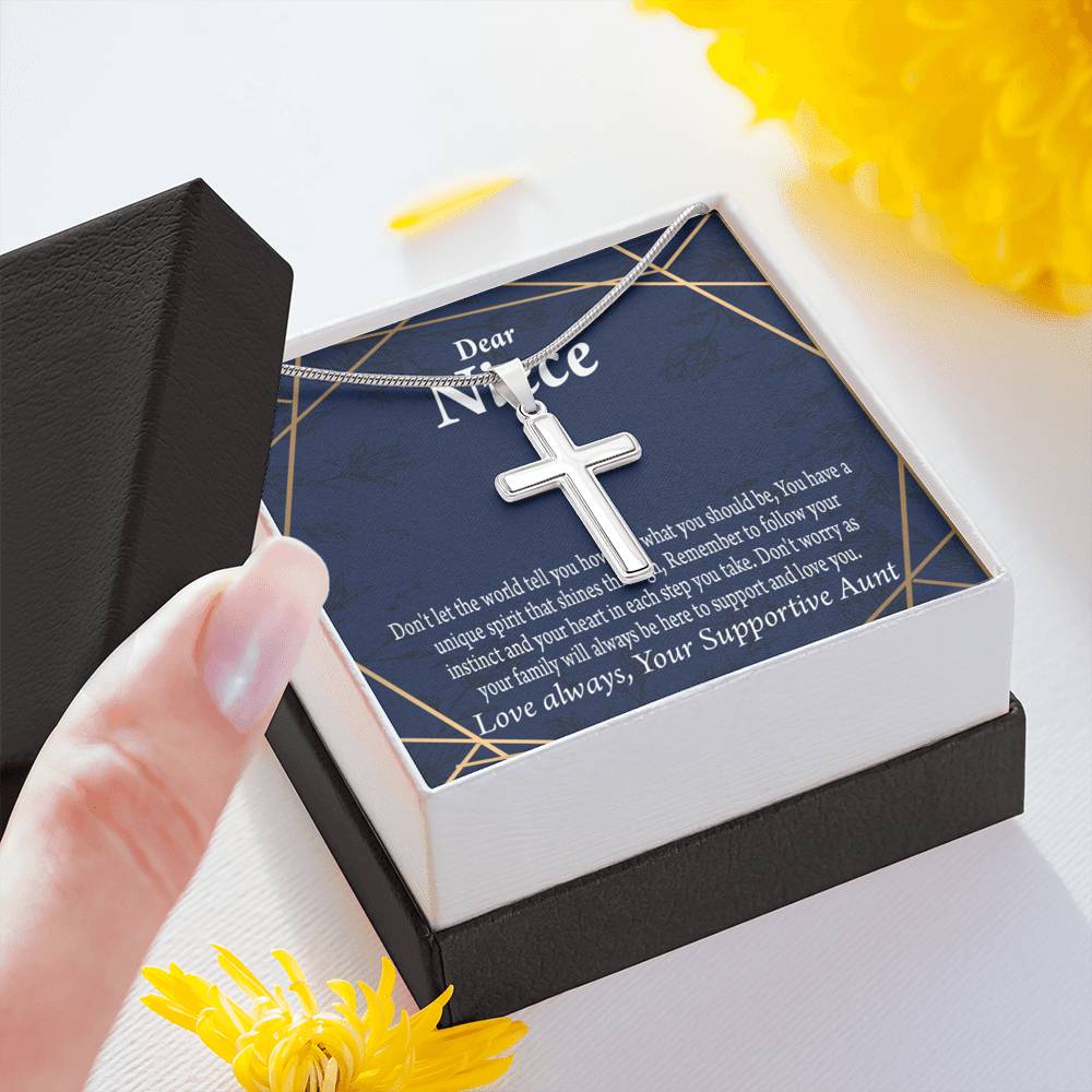 To My Niece Follow Your Instinct Cross Card Necklace w Stainless Steel Pendant-Express Your Love Gifts