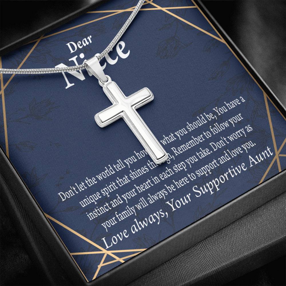 To My Niece Follow Your Instinct Cross Card Necklace w Stainless Steel Pendant-Express Your Love Gifts