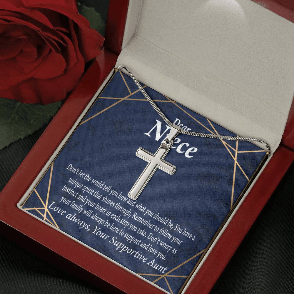 To My Niece Follow Your Instinct Cross Card Necklace w Stainless Steel Pendant-Express Your Love Gifts