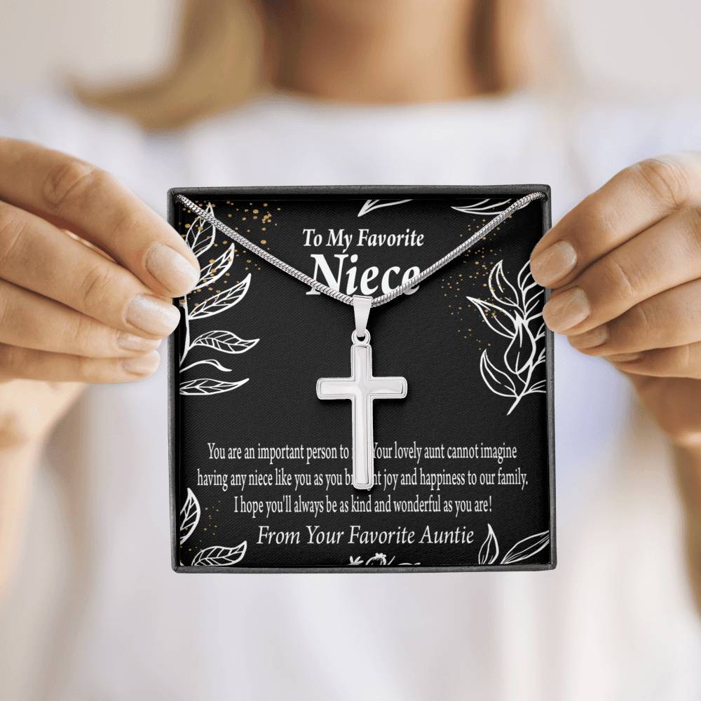To My Niece You Are An Important Person Cross Card Necklace w Stainless Steel Pendant-Express Your Love Gifts