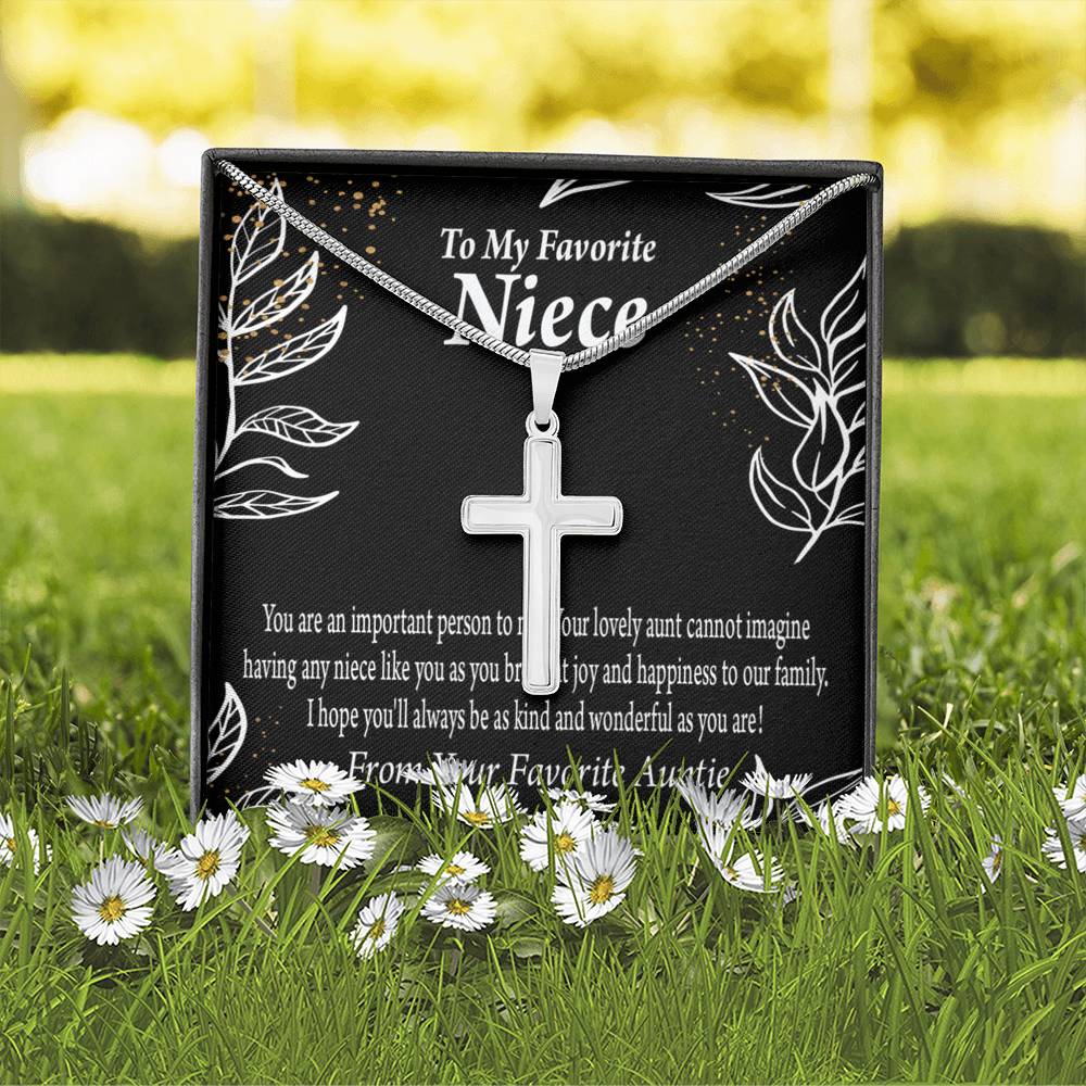 To My Niece You Are An Important Person Cross Card Necklace w Stainless Steel Pendant-Express Your Love Gifts