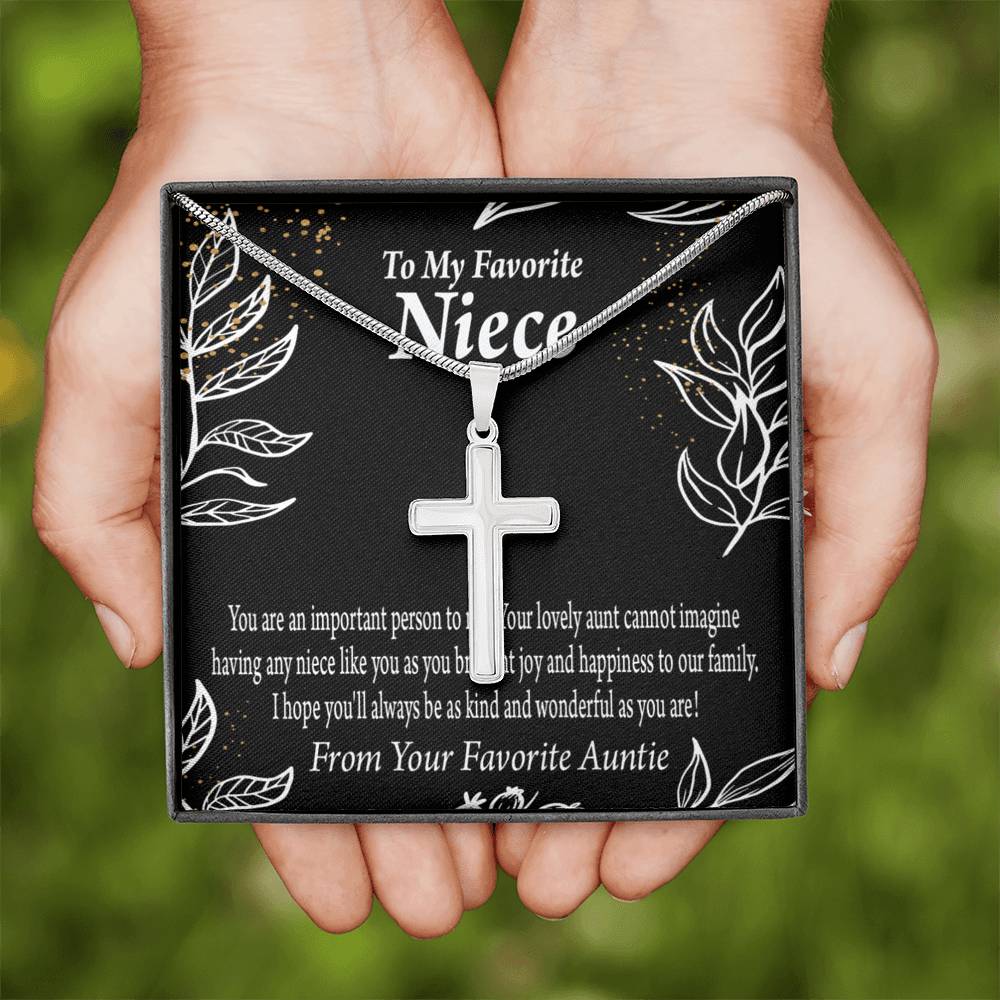 To My Niece You Are An Important Person Cross Card Necklace w Stainless Steel Pendant-Express Your Love Gifts