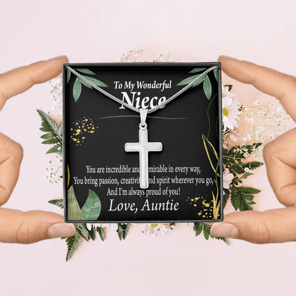 To My Niece You Are Incredible Cross Card Necklace w Stainless Steel Pendant-Express Your Love Gifts