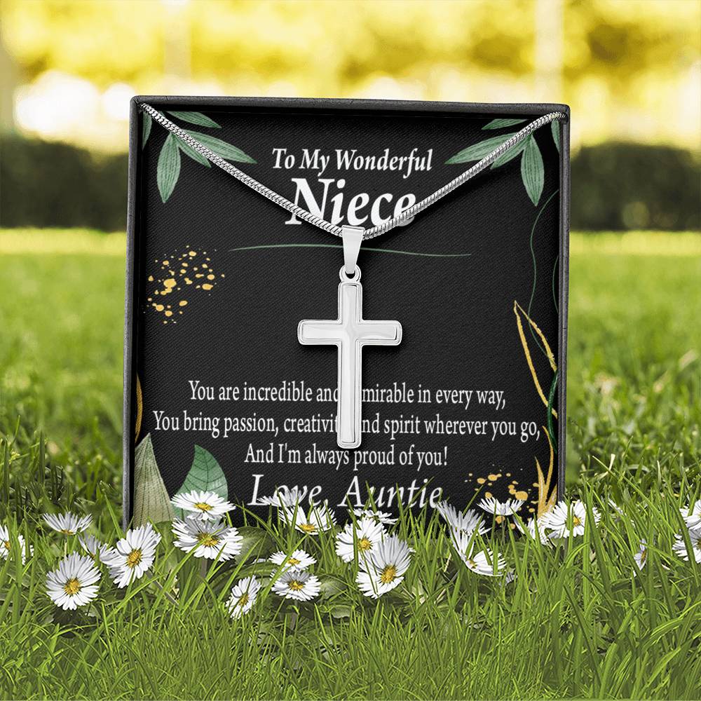 To My Niece You Are Incredible Cross Card Necklace w Stainless Steel Pendant-Express Your Love Gifts