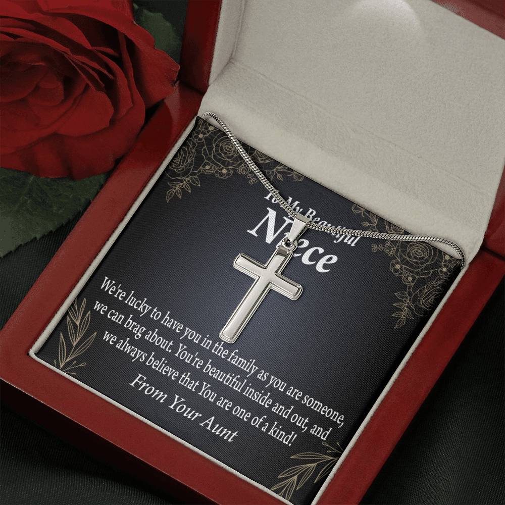 To My Niece You Are One Of A Kind Cross Card Necklace w Stainless Steel Pendant-Express Your Love Gifts