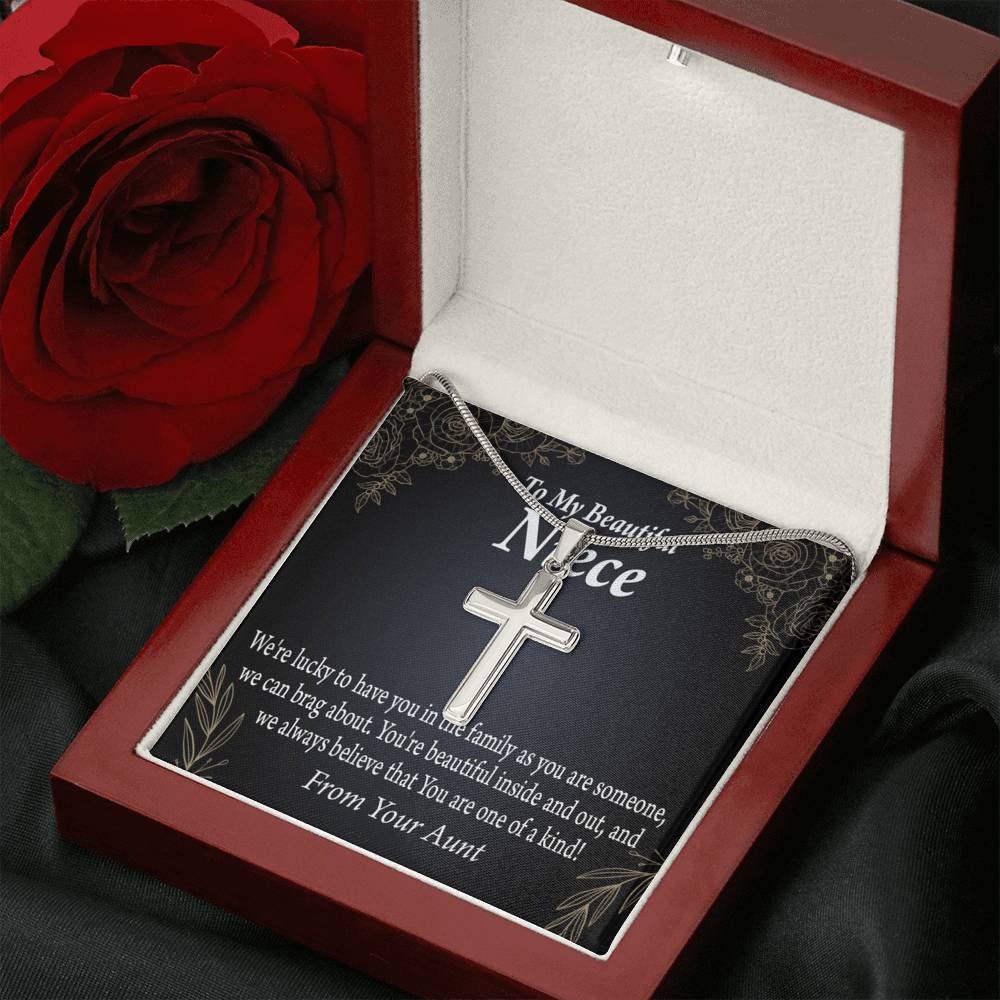 To My Niece You Are One Of A Kind Cross Card Necklace w Stainless Steel Pendant-Express Your Love Gifts