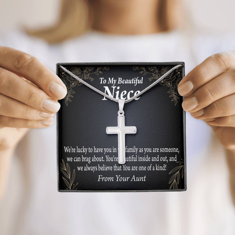 To My Niece You Are One Of A Kind Cross Card Necklace w Stainless Steel Pendant-Express Your Love Gifts